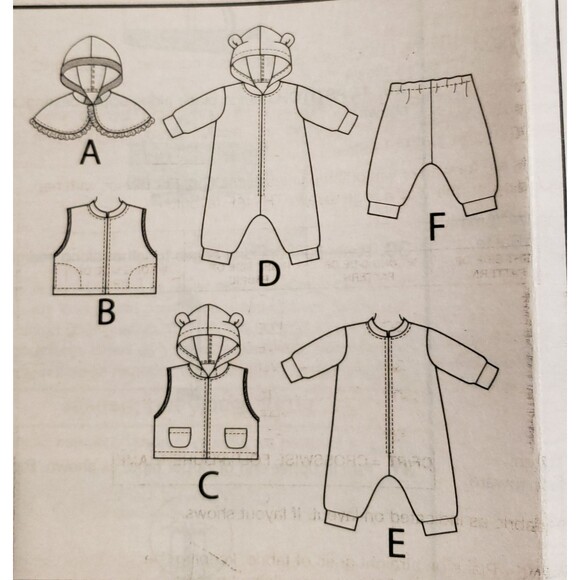 Infant Cape, Vest, Bunting & Pants Sewing Pattern Butterick B6372, Baby Clothes - Picture 2 of 5
